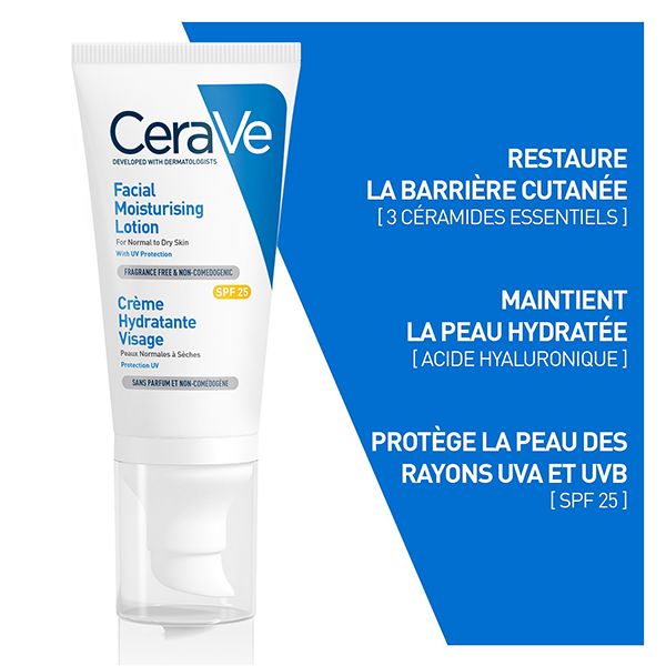 CeraVe Crème Hydratante Visage SPF25 Peau Normale à Sèche, 52ml