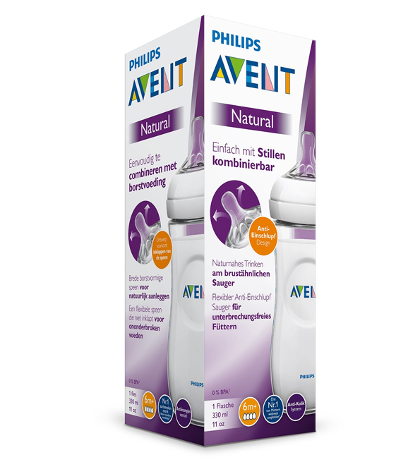 Avent - SCF036/17 - Biberon Natural 330 ml - 6 mois et + (Débit Rapide) |  Beautymall