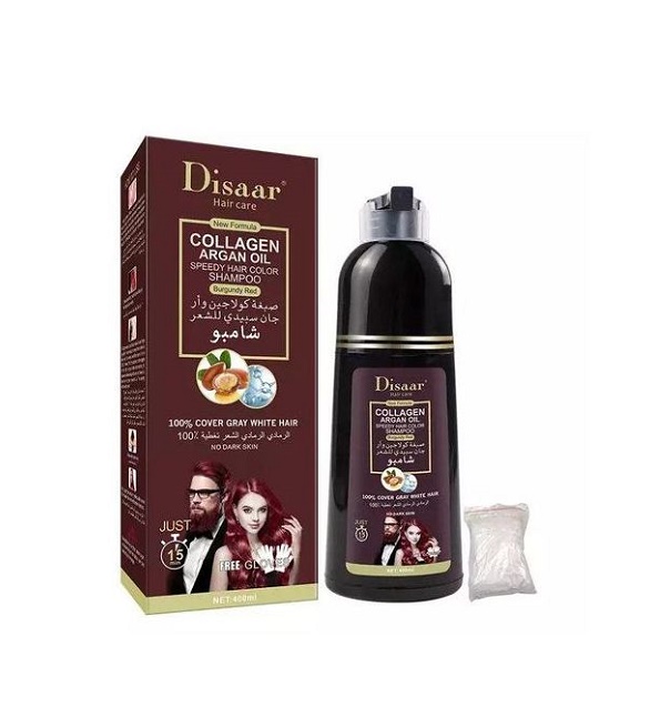 DISAAR Shampooing Colorant Rouge au Collagène et à L'huile D'argan 400 ml