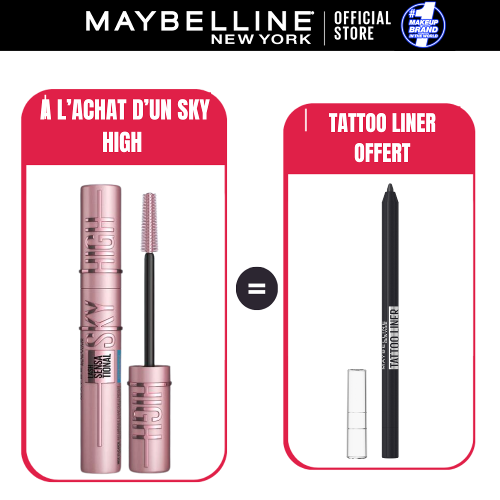 6111041165048.png Maybelline OFFRE MAQUILLAGE PACK SKY HIGH = TATTO LINER BLACK 009 – Image 1