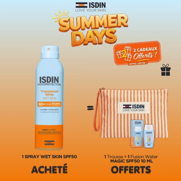 ISDIN Fotoprotector Spray Wet Skin Spf50 250ml = Trousse + Fusion waters 10ml Offerts