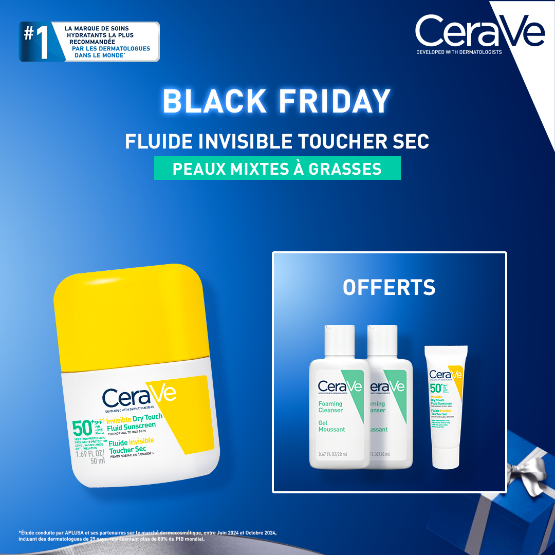 CRV-OFFRE-3 CeraVe Fluide Invisible Toucher Sec SPF50+ | Peau Normale à grasses | Tendance acnéique | 50ml – Image 1