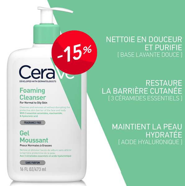 CeraVe Gel Moussant Nettoyant Peau Normale à Grasse | 473ml -15%
