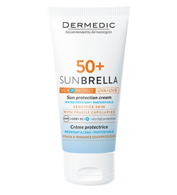 Dermedic-Sunbrella-Creme-Spf50-Peau-Sensibles-pour-couperosique50ml.jpg Dermedic Sunbrella Creme Spf50+ Peau Sensibles pour couperosique 50ml – Image 1