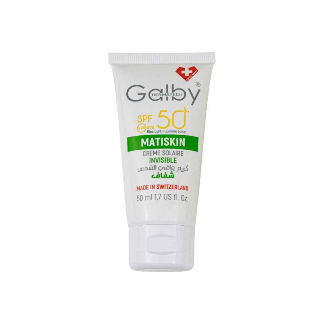 Galby-Dermatech-Matiskin-spf50-Invisible-50ml.png Galby Dermatech MATISKIN Crème Solaire Invisible SPF50+ 50ml – Image 1