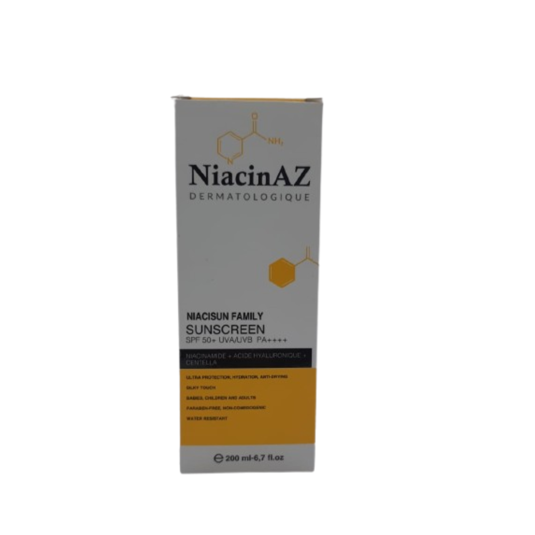 NiacinAZ-Niacisun-Family-Ecran-Solaire-SPF50-200ml.png NiacinAZ Niacisun Family Ecran Solaire SPF50+ 200ml – Image 1