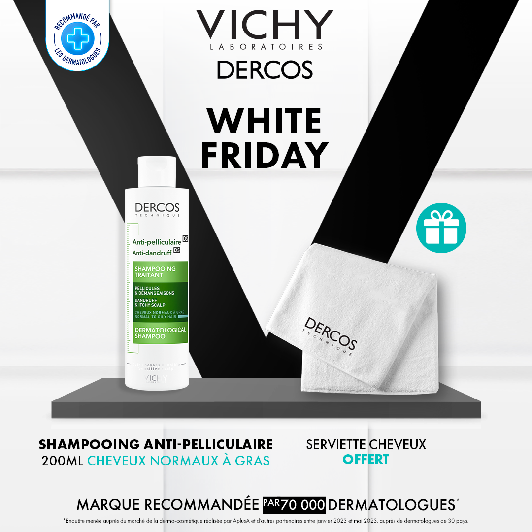 VICHY-3-2.png Vichy Dercos Shampoing Traitant Anti-Pelliculaire Cheveux Normaux à Gras | 200ml = Serviette Offerte – Image 1