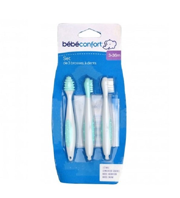 bebe-confort-set-de-dentition-3-36-mois-1-1.jpg Bébé Confort Set de 3 Brosses à Dents 3-36Mois – Image 1