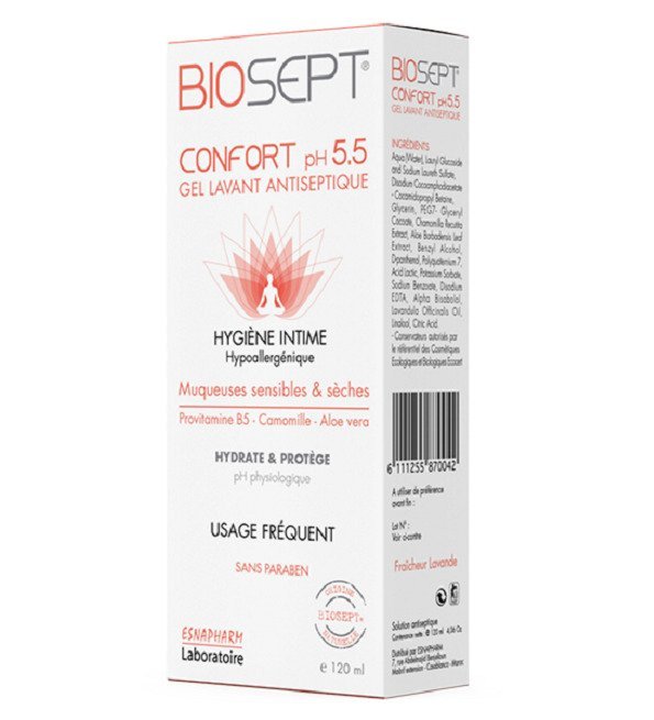 biosept-confort-1.jpg Biosept 5.5 Gel Nettoyant intimeTraitant 200Ml – Image 1