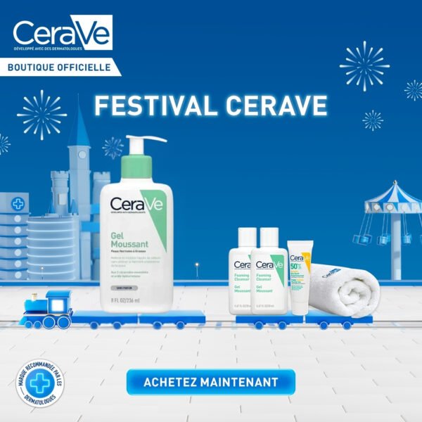 CeraVe Gel Moussant Nettoyant Peau Normale à Grasse | 236ml = Serviette + 2 Gel moussant 20ml + Fluide hydratant