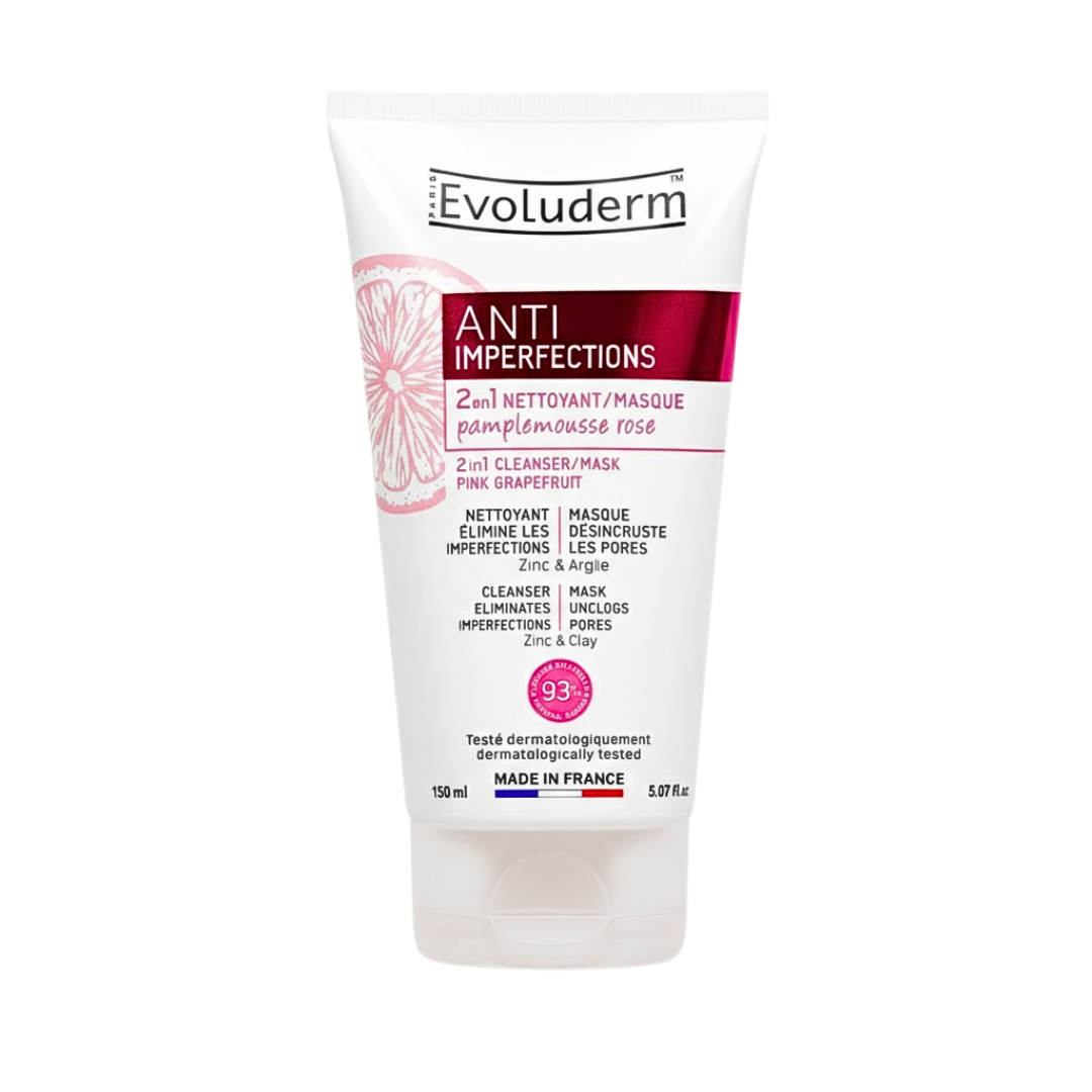 Evoluderm-2en1-MasqueNettoyant-Anti-Imperfection-150ml.png Evoluderm Anti-Imperfection 150ml – Image 1
