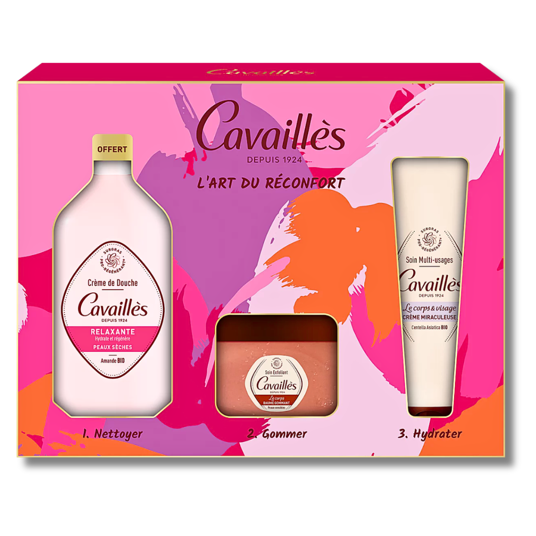 Rc-Coffret-Cr-Douche-RelaxantBaume-GommantCr-Miraculeuse-.png Roge cavailles Creme Douche Relaxant+Baume Gommant+Creme Miraculeuse Coffret – Image 1