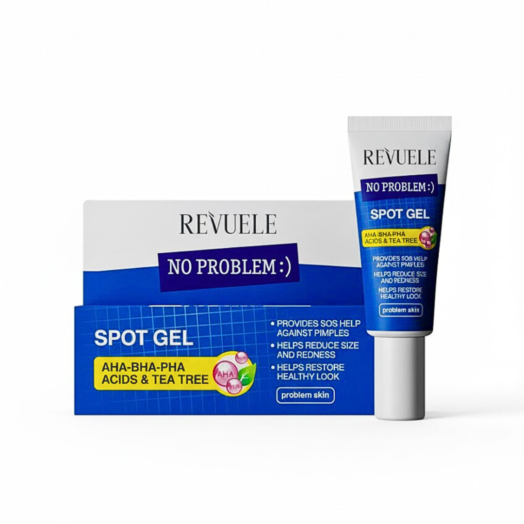 Revuele-No-Problem-Spot-Gel-Aha-Bha-Pha-Acids-Tea-Tree-25ml.png Revuele No Problem Spot Gel Aha-Bha-Pha Acids & Tea Tree 25ml – Image 1