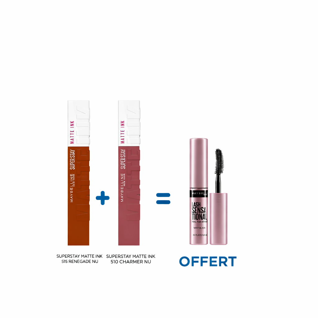 lotde2rougealevres-mascara.png MAYBELLINE SUPER STAY MATTE INK 510 CHARMER NU SSTAY MATTE INK 515 RENEGADE NU – Image 1
