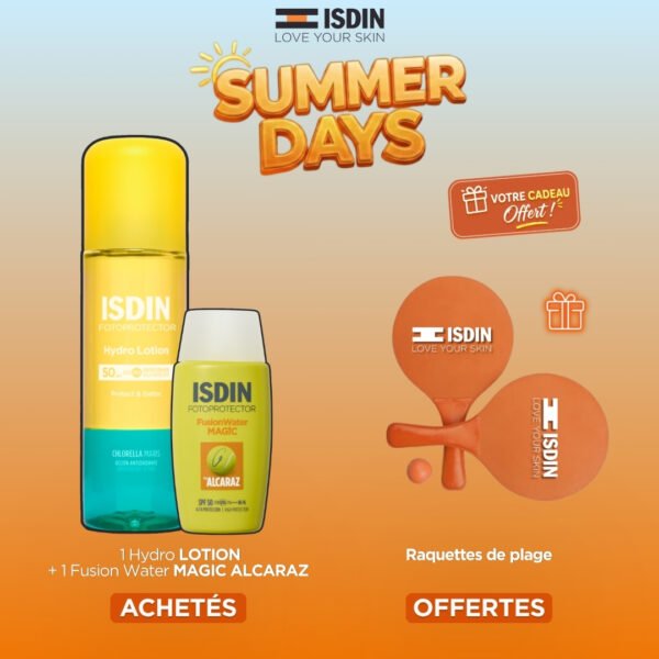 ISDIN HYDRO LOTION + Fusion Water Magic Alcaraz = Raquettes de plage Offerts