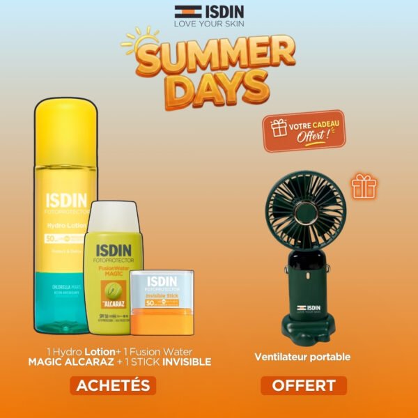 ISDIN Hydro Lotion + Fusion Water Alcaraz + Stick Invisible = Ventilateur Portable Offert