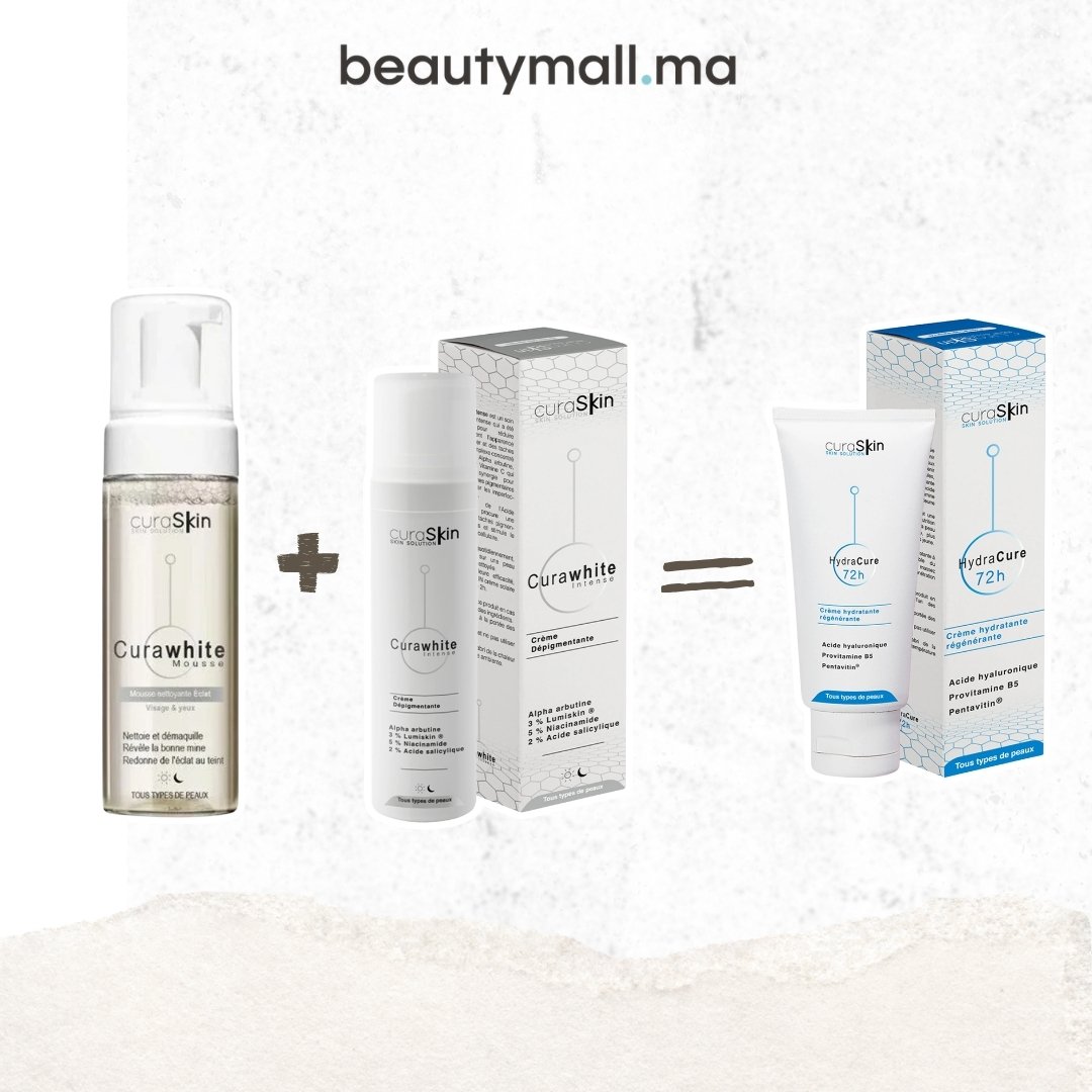 CURASKIN OFFRE (1) Curaskin Mousse Nettoyant + Creme Depigmentante = Hydracure Creme Hydratante Offerte – Image 1