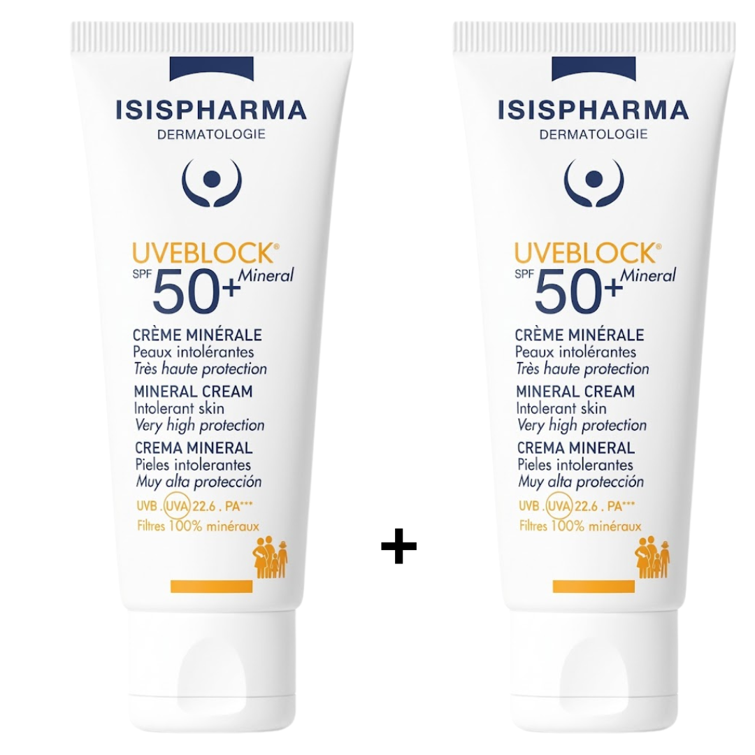 Isis Uveblock Mineral Invisible spf50+ 240ml Isispharma Uveblock Mineral Invisible Spf50+ 2 x 40ml – Image 1