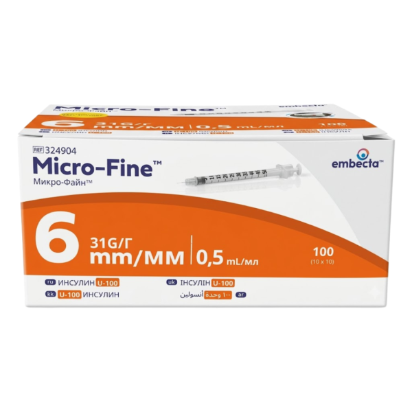Embecta Micro-Fine Plus Seringue A insuline 0.5ml/31G/6MM 100 Bte