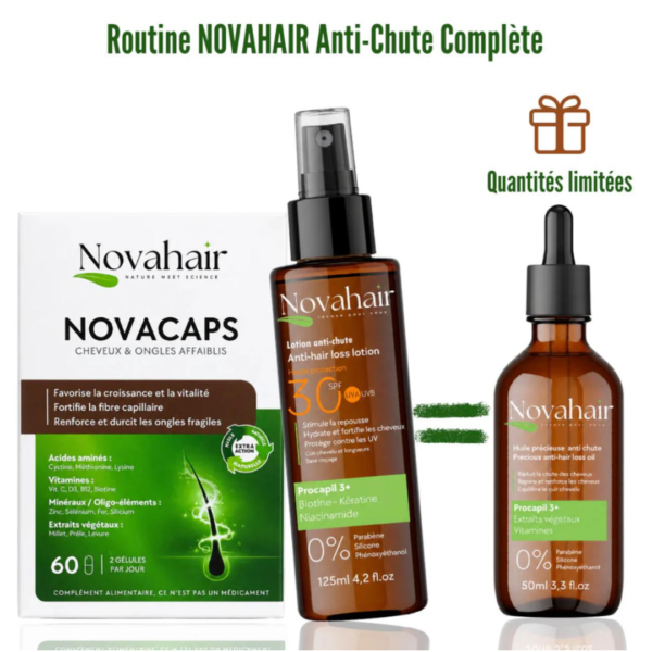 NOVAHAIR OFFRE NOVACAPS 60 GELULES + LOTION 125ML + HUILE 50ml OFFERTE