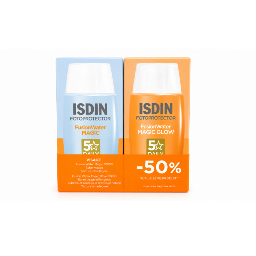 Fotoprotecteur Fusion water Magic 50ml+Fusion Water Magic Glow-50%Pack ISDIN Fotoprotector Fusion water Magic 50ml+Fusion Water Magic Glow-50% Pack – Image 1