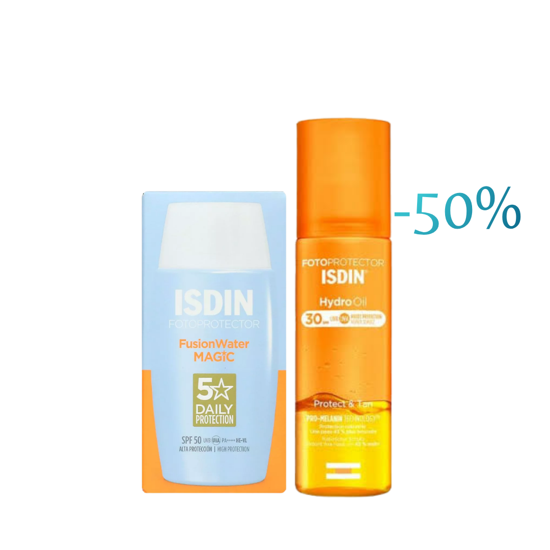 Fotoprotecteur Fusion water Magic 50ml+Hydro Oil 200ml -50% Pack ISDIN Fotoprotector Fusion Water Magic 50ml+Hydro Oil 200ml -50% Pack – Image 1