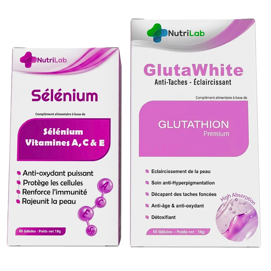 Nutrilab-Glutawhite-60gelulesSelenium-60gelules.png Nutrilab Glutawhite 60 Gelules+Selenium 60 Gelules – Image 1