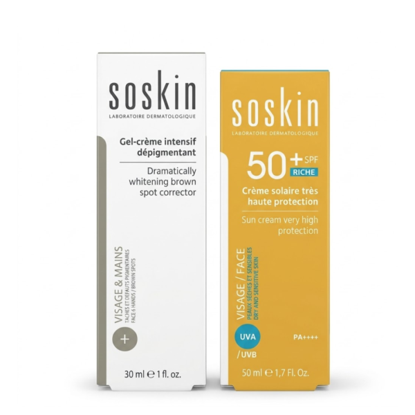 Soskin Duo Anti-Taches & Protection Solaire Creme Depigmentant 30ml + Creme Solaire Riche 50ml