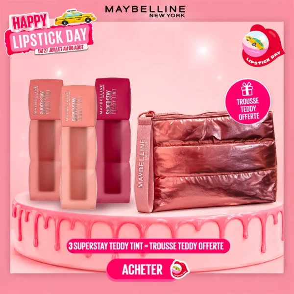 MAYBELLINE LOT DE 3 SUPERSTAY TEDDY TINT 10-15-55 + TROUSSE OFFERTE