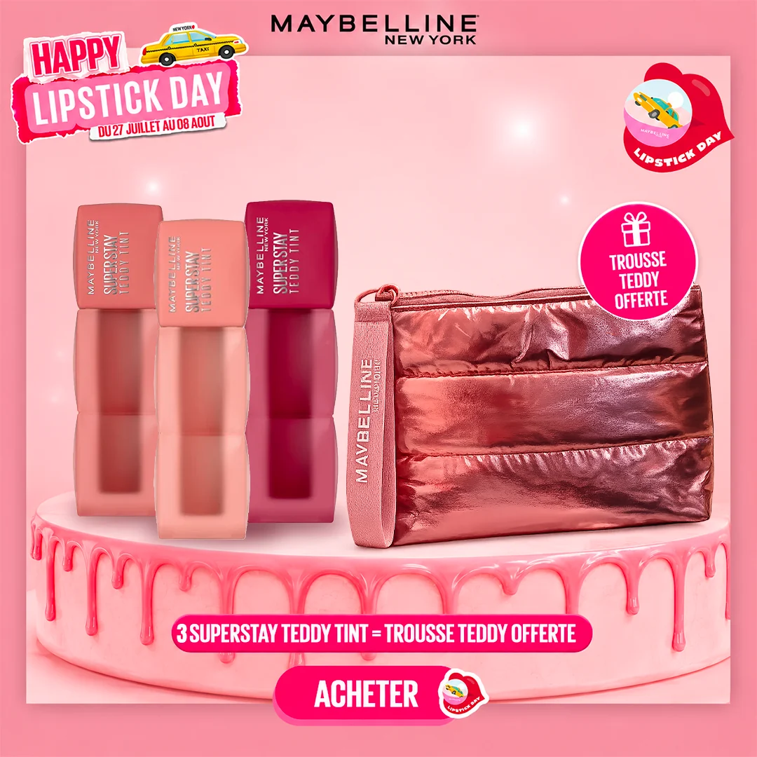 TEDYY_PACK MAYBELLINE LOT DE 3 SUPERSTAY TEDDY TINT 10-15-55 + TROUSSE OFFERTE – Image 1