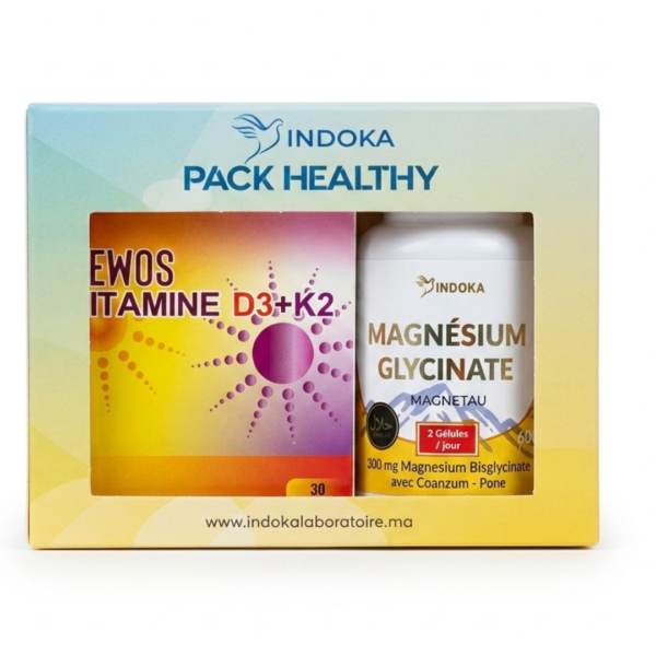 Indoka Vitamine D3+K2 30capsule +Magnesium Glycinate 40 gelules Pack