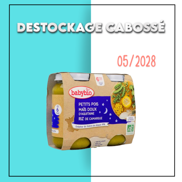 Babybio Pot Bonne Nuit Petits Pois Mais Riz 2*200g - DESTOCKAGE CABOSSE