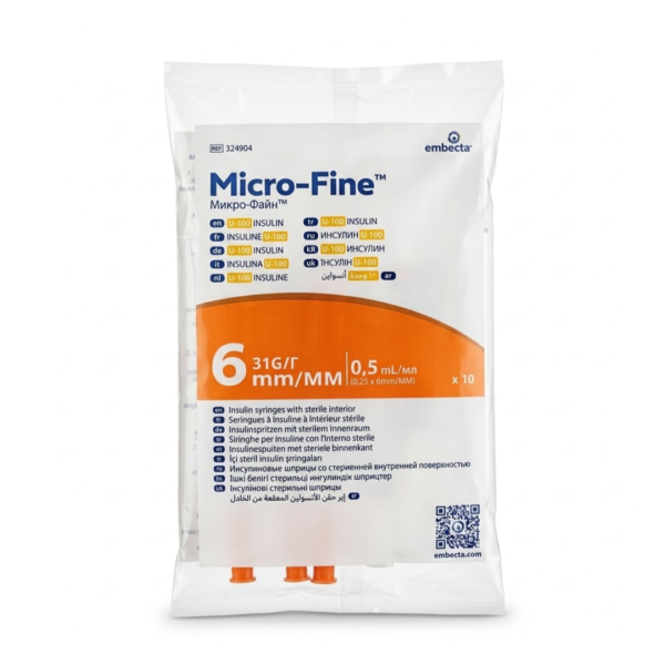 Embecta Micro-Fine Plus Seringue A insuline 0.5ml Sachets 10pcs