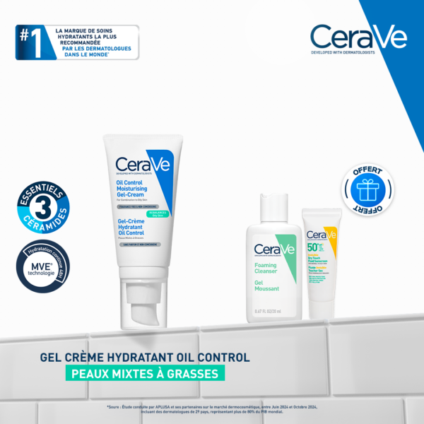 CeraVe Gel-Crème Hydratant Oil Control + Gel Moussant 20 ml & Fluide Invisible SPF 50+ Mini OFFERTS
