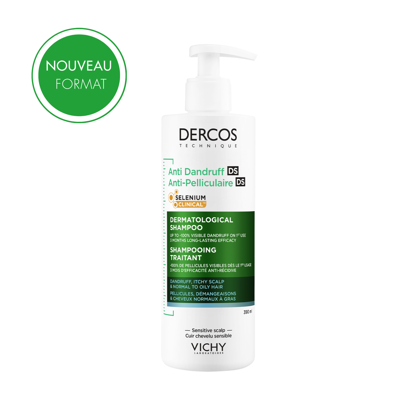 01.-PACKSHOT-FRONT-1-1.png Dercos Shampoing Anti-Pelliculaire Cheveux Gras 390ml – Image 1