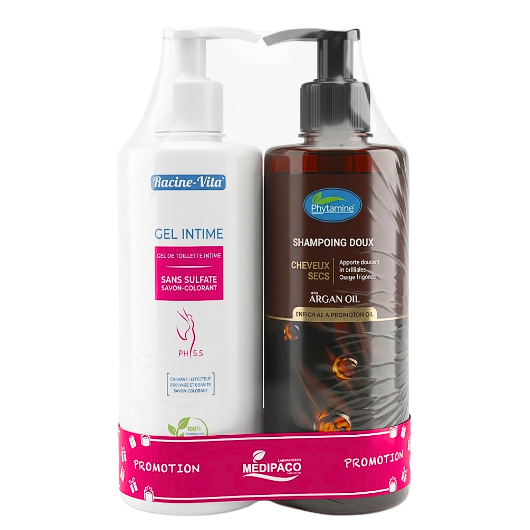 Racine-Vita-Gel-Intime-ph-5.5-420mlShampooing-Doux-Cheveux-Secs-420ml.png Racine Vita Gel Intime Ph 5.5 420ml+Shampooing Doux Cheveux Secs 420ml – Image 1