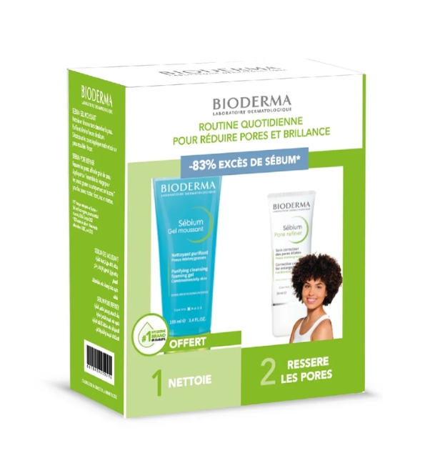 Bioderma Sebium Pore Refiner 30ml+ Gel Moussant 100ml Pack - Beautymall